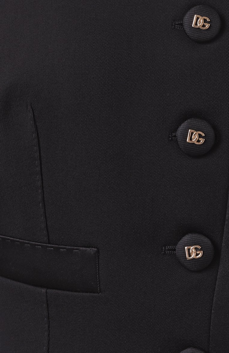 Женский жакет из шерсти и шелка DOLCE & GABBANA черного цвета, арт. F27CPT/FUBGE | Фото 6 (Длина (для топов): Укороченные; Рукава: Длинные; Материал внешний: Шерсть; Кросс-КТ: костюм; 1-2-бортные: Однобортные; Женское Кросс-КТ: Жакет-одежда; Стили: Классический; Автоматизация ТО: Проставлено; Размерность: Идёт в размер; Автоматизация состава: Проставлено)