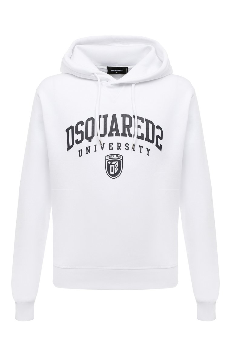 Мужской хлопковое худи DSQUARED2 белого цвета, арт. S74GU0744/S25516 | Фото 1 (Длина (для топов): Стандартные; Рукава: Длинные; Материал внешний: Хлопок; Принт: С принтом; Мужское Кросс-КТ: Худи-одежда; Стили: Спорт-шик)