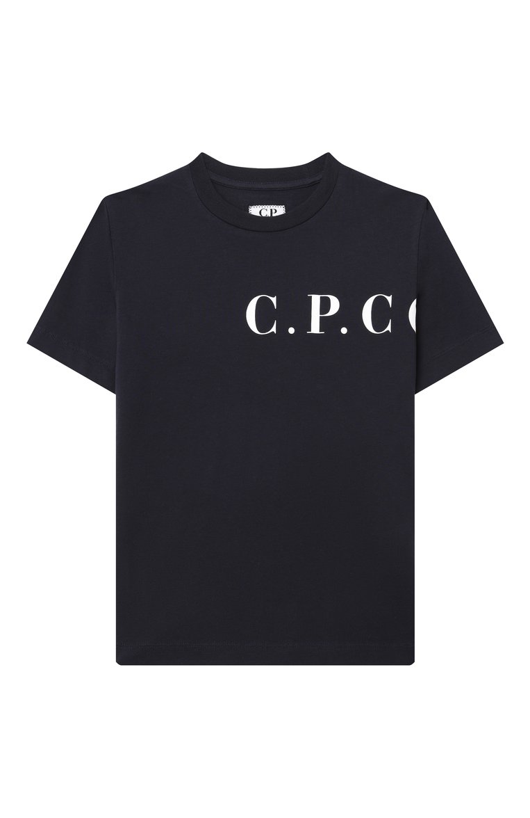 Детская хлопковая футболка C.P. COMPANY темно-синего цвета, арт. C0M00L/LAA17/10-14 | Фото 1 (Рукава: Короткие; Мальчики Кросс-КТ: Футболка-одежда; Материал внешний: Хлопок; Ростовка одежда: 10 - 11 лет | 140 - 146см, 16 лет | 164 см, 13 - 15 лет | 158 см)