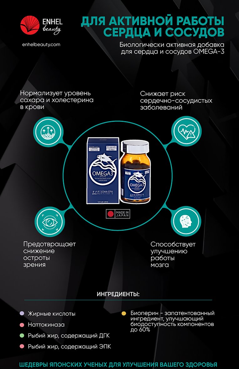 Витаминный комплекс для сердца и сосудов omega-3 (90шт.) ENHEL BEAUTY бесцветного цвета, арт. 4589449701021 | Фото 5 (Назначение: Для тел�а; Косметика кросс-кт: Уход У; Тип продукта: БАДы; Региональные ограничения белый список (Axapta Mercury): Не проставлено; Нос: Не проставлено)