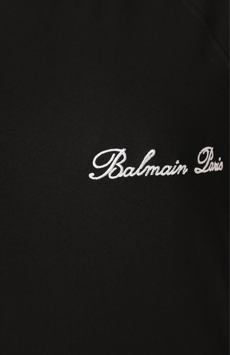 Женская хлопковая футболка BALMAIN черного цвета, арт. CF1EG085/BC68 | Фото 6 (Рукава: Короткие; Длина (для топов): Стандартные; Материал внешний: Хлопок; Принт: Без принта; Стили: Кэжуэл)