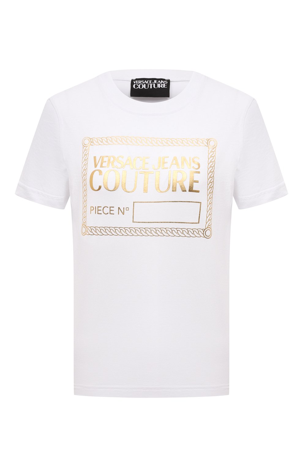 Хлопковая футболка VERSACE JEANS COUTURE белого цвета по цене 15850 руб., арт. 72HAHT17-72DP613 R PIECE NR F0IL WHITE+G0LD/CJ000, фото 1 Хлопковая футболка VERSACE JEANS COUTURE, арт. 72HAHT17-72DP613 R PIECE NR F0IL WHITE+G0LD/CJ000, фото 1