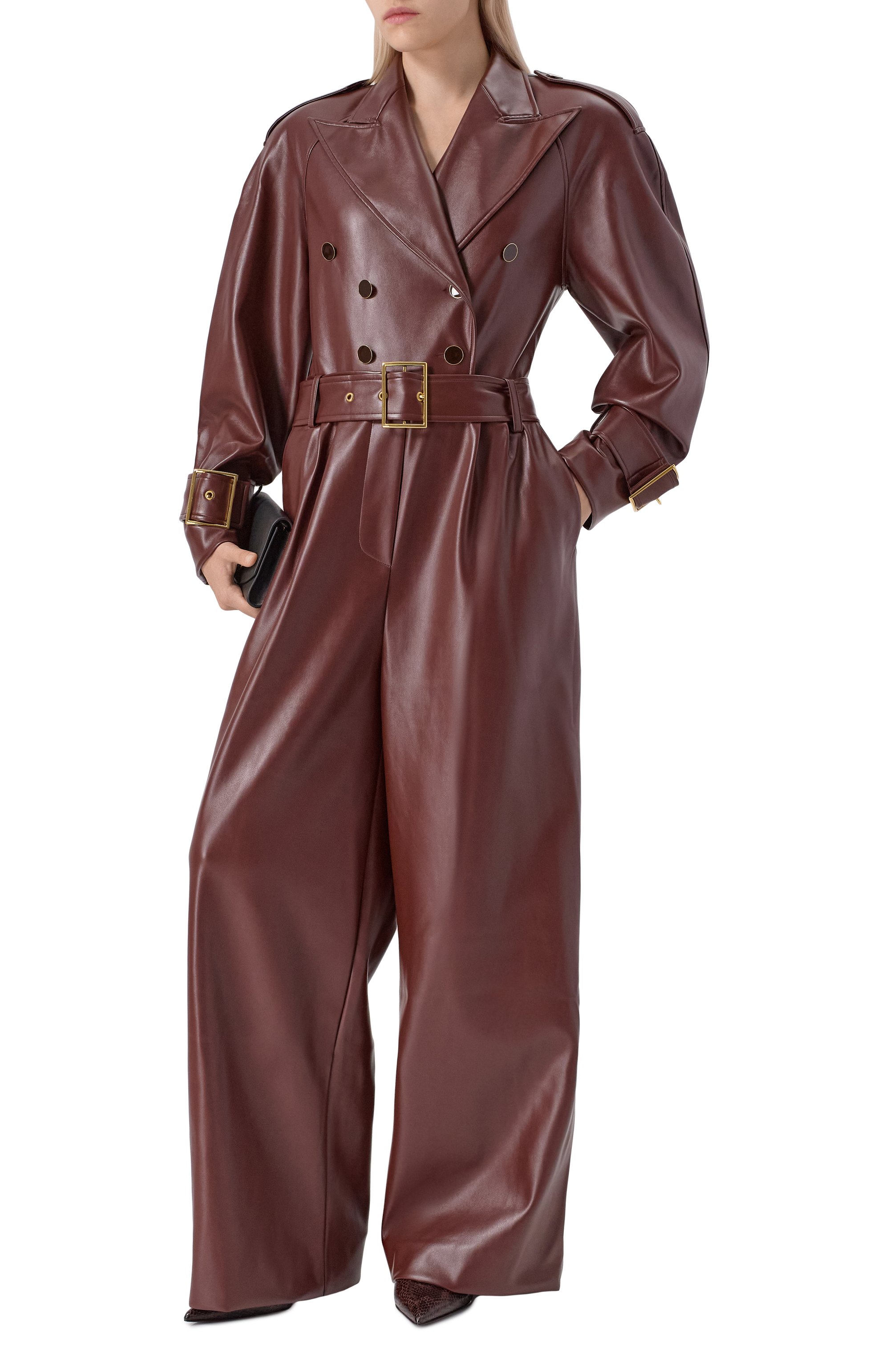 Комбинезон из экокожи ROWEN ROSE коричневого цвета по цене 191500 руб., арт. DRS_RR429/EC0 LEATHER, фото 2 Комбинезон из экокожи ROWEN ROSE, арт. DRS_RR429/EC0 LEATHER, фото 2