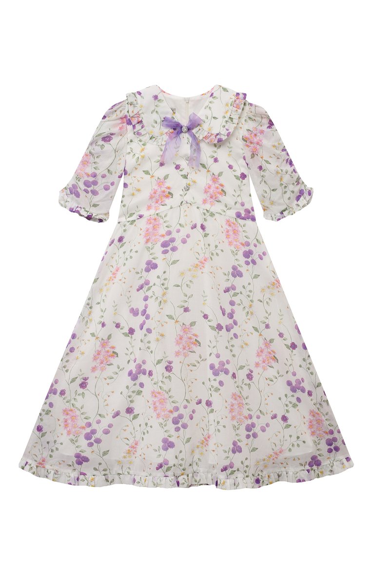 Детское хлопковое платье DESIGNERS CAT разноцветного цвета, арт. 100000K01001581 NIA DRESS/4A-8A | Фото 1 (Материал подклада: Хлопок; Драгоценные камни: Проставлено; Материал сплава: Проставлено; Рукава: Короткие; Материал внешний: Хлопок; Случай: Повседневный; Девочки Кросс-КТ: Платье-одежда; Ростовка одежда: 6 лет | 116 см, 8 лет | 128 см)