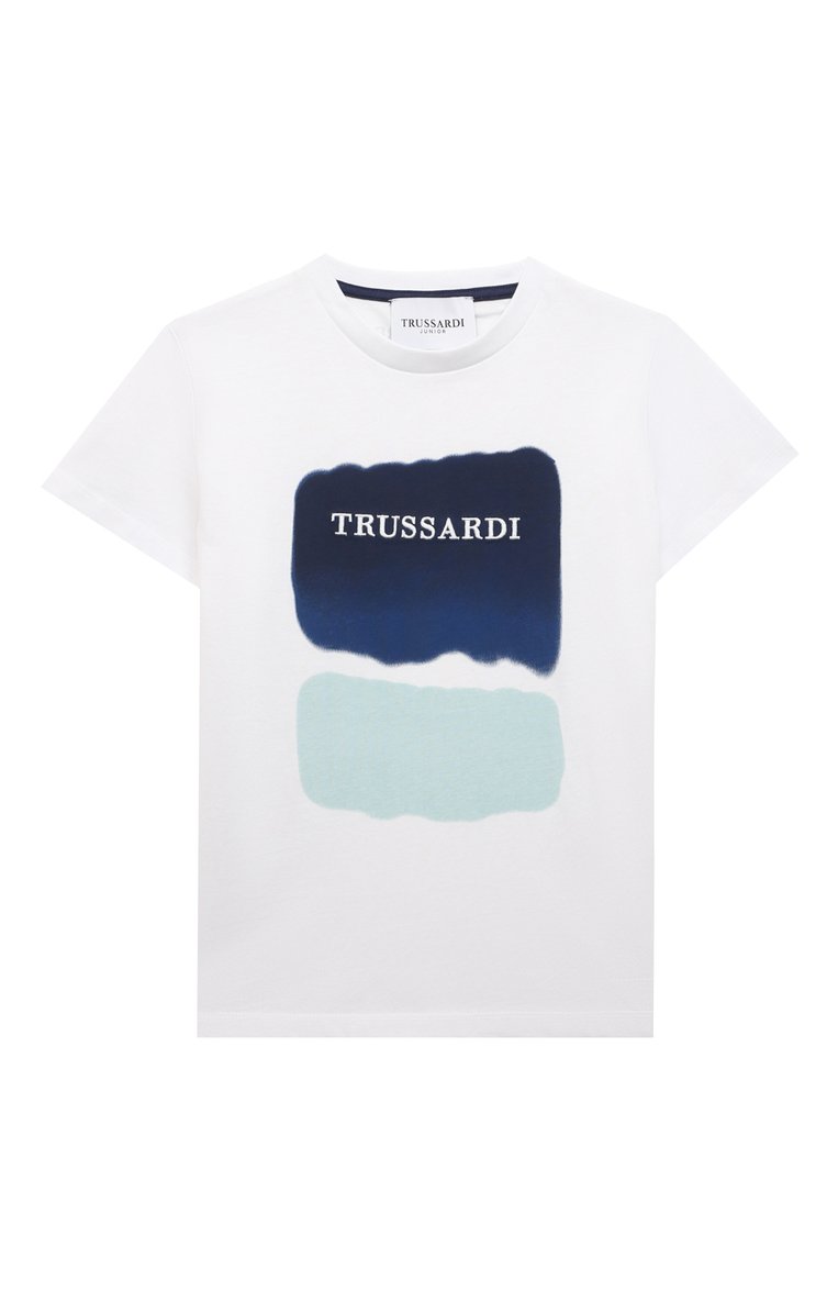 Детская хлопковая футболка TRUSSARDI JUNIOR белого цвета, арт. TBP23005TS | Фото 1 (Рукава: Короткие; Материал внешний: Хлопок; Мальчики Кросс-КТ: Футболка-одежда; Материал сплава: Проставлено; Драгоценные камни: Проставлено)