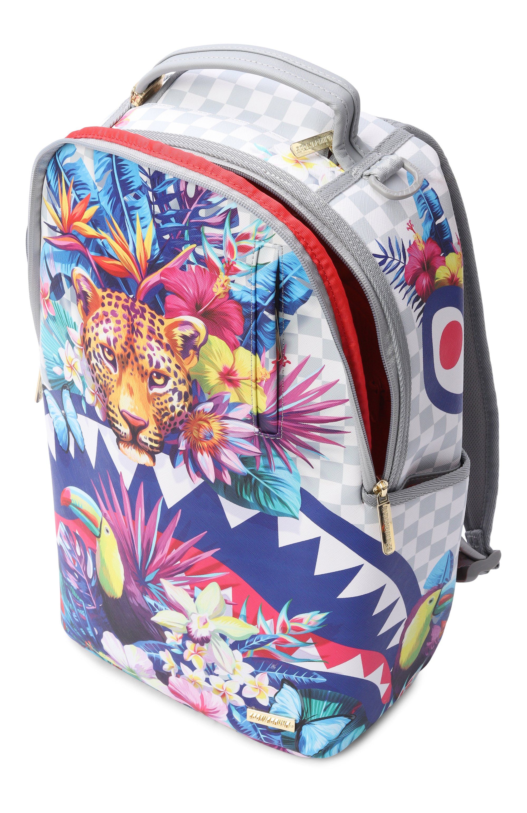 Рюкзак flowering jungle shark SPRAYGROUND светло-серого цвета по цене 18650 руб., арт. 910B8625NSZ/CREAM FL0WERING JUNGLE SHARK DLXSV BAC, фото 3 Рюкзак flowering jungle shark SPRAYGROUND, арт. 910B8625NSZ/CREAM FL0WERING JUNGLE SHARK DLXSV BAC, фото 3