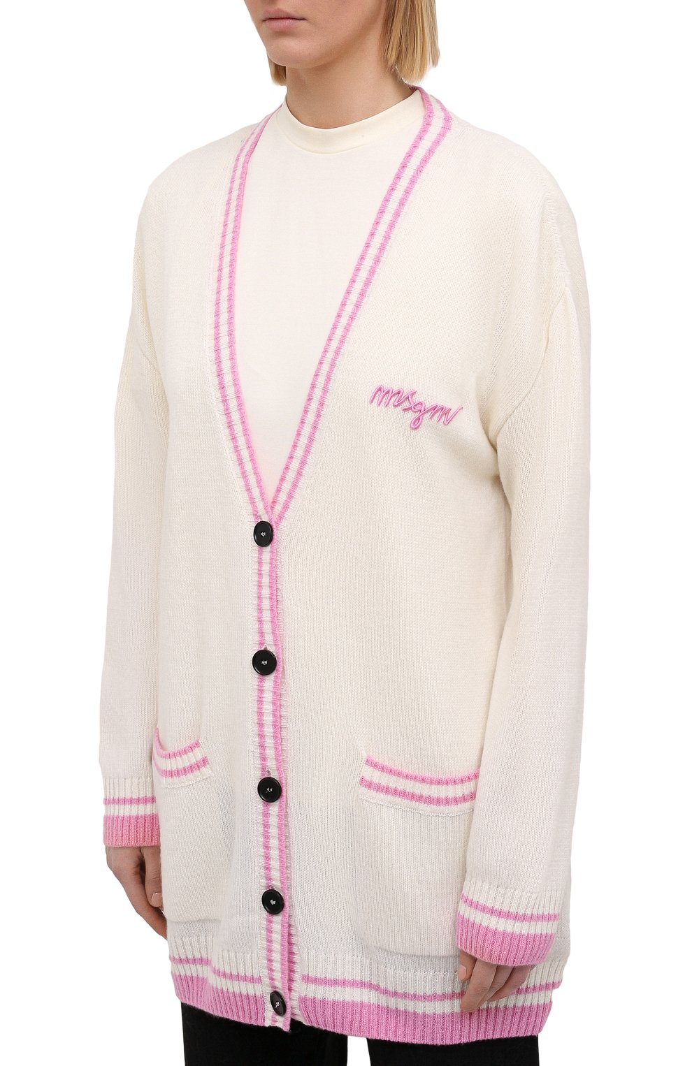Кардиган из шерсти и кашемира MSGM белого цвета по цене 36950 руб., арт. 3041MDM111 217293, фото 3 Кардиган из шерсти и кашемира MSGM, арт. 3041MDM111 217293, фото 3