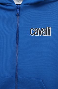 Детский хлопковая толстовка ROBERTO CAVALLI синего цвета, арт. QJT931/CF050/12A-14A | Фото 3 (Рукава: Длинные; Материал сплава: Проставлено; Материал внешний: Хлопок; Драгоценные камни: Проставлено; Ростовка одежда: 12 лет | 152 см, 13 - 15 лет | 158 см)