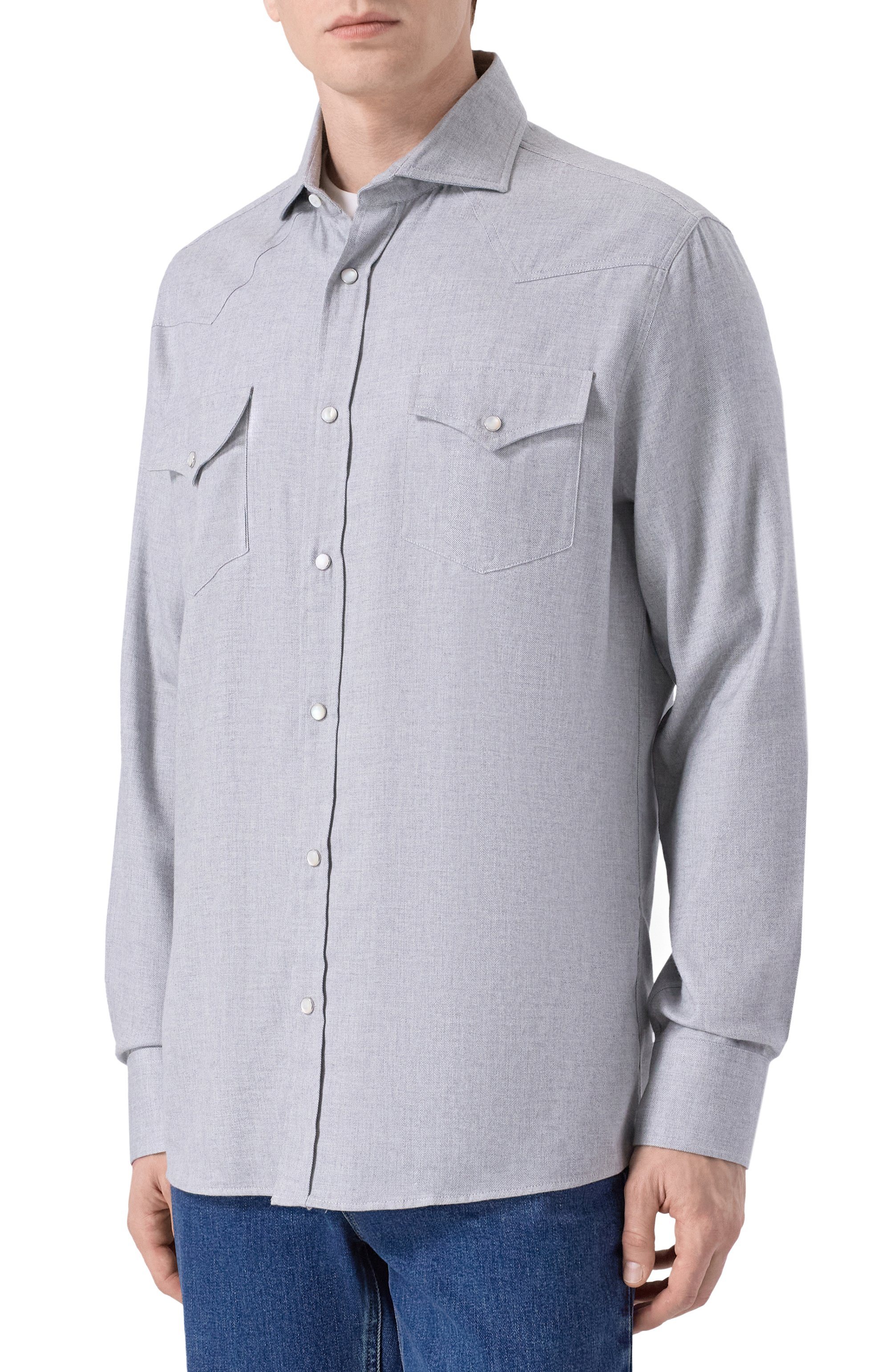 Рубашка из хлопка и лиоцелла BRUNELLO CUCINELLI, арт. MY6374008, фото 3