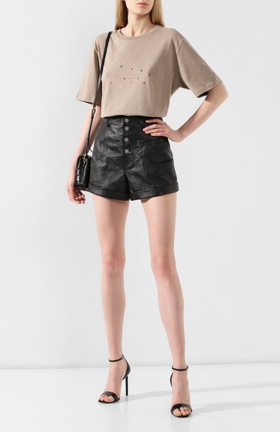 Хлопковая футболка SAINT LAURENT светло-бежевого цвета по цене 44950 руб., арт. 577062/YBJG2, фото 2 Хлопковая футболка SAINT LAURENT, арт. 577062/YBJG2, фото 2