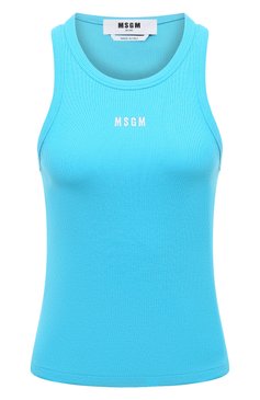 Женская хлопковая майка MSGM бирюзового цвета, арт. 3641MDT82/247108 | Фото 1 (Длина (для топов): Стан�дартные; Материал сплава: Проставлено; Материал внешний: Хлопок; Стили: Спорт-шик; Драгоценные камни: Проставлено)