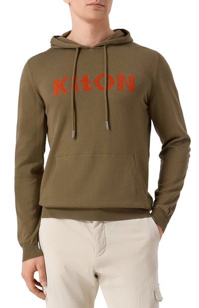 Хлопковое худи KITON хаки цвета по цене 216500 руб., арт. UMK0465V106A, фото 3 Хлопковое худи KITON, арт. UMK0465V106A, фото 3