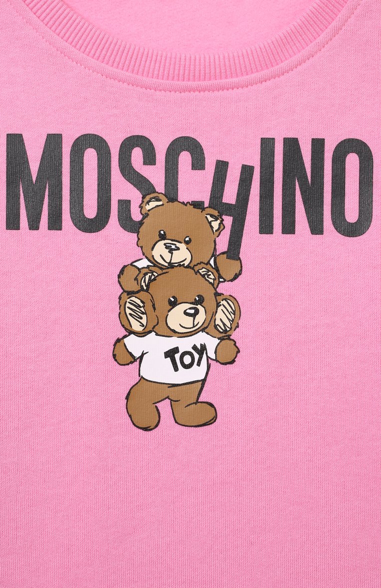 Детское хлопковое платье MOSCHINO розового цвета, арт. HDV0FE/LCA14/10-14 | Фото 3 (Рукава: Длинные; Материал внешний: Хлопок; Случай: Повседневный; Девочки Кросс-КТ: Платье-одежда; Автоматизация ТО: Проставлено; Автоматизация состава: Проставлено; Ростовка одежда: 13 - 15 лет | 158 см, 10 - 11 лет | 140 - 146см, 12 лет | 152 см)
