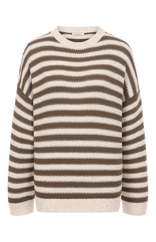 Хлопковый пуловер Brunello Cucinelli MDV752200P Коричневый MDV752200P