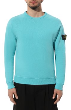 Мужской хлопковый свитшот STONE ISLAND бирюзового цвета, арт. 781566360V0142 | Фото 3 (Материал внешний: Хлопок; Рукава: Длинные; Длина (для топов): Стандартные; Принт: Без принта; Мужское Кросс-КТ: свитшот-одежда; Стили: Кэжуэл)