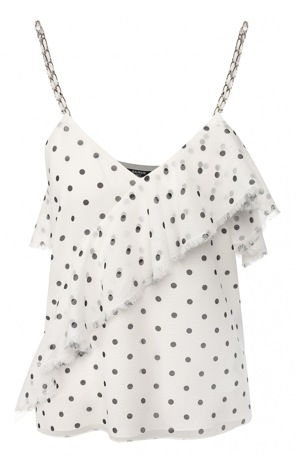 Шелковый топ BALMAIN черно-белого цвета по цене 118500 руб., арт. TF10108/I334, фото 1 Шелковый топ BALMAIN, арт. TF10108/I334, фото 1
