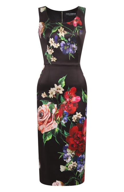 Женское атласное платье DOLCE & GABBANA черного цвета, арт. F6ZJ6T/FSIB5 | Фото 1 (Длина Ж (юбки, платья, шорты): Миди; Автоматизация ТО: Проставлено; Материал внешний: Вискоза; Автоматизация состава: Проставлено)