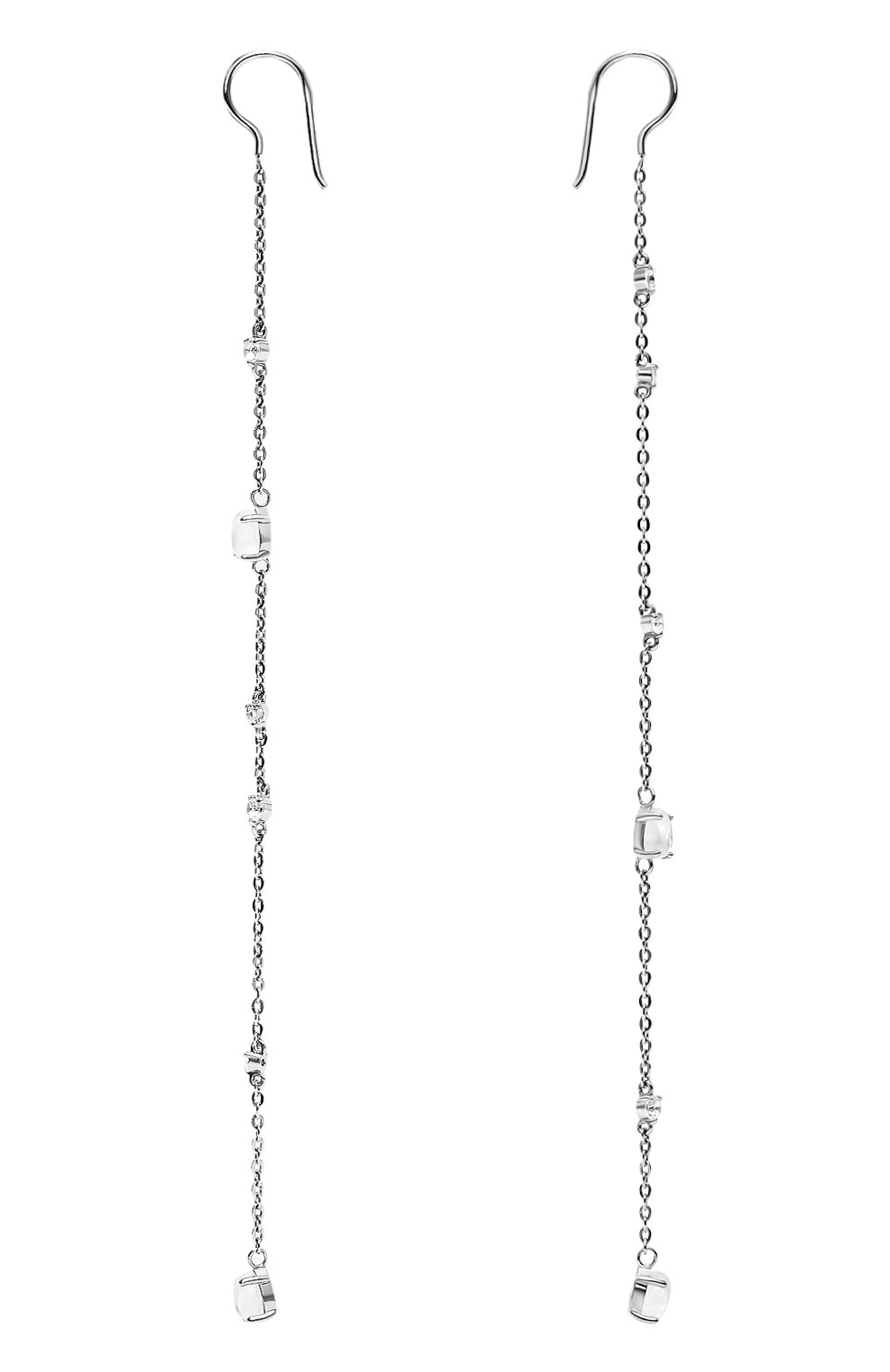 Серьги-цепочки с лунными камнями и топазами MOONKA серебряного цвета по цене 11500 руб., арт. wt-her-mns, фото 4 Серьги-цепочки с лунными камнями и топазами MOONKA, арт. wt-her-mns, фото 4