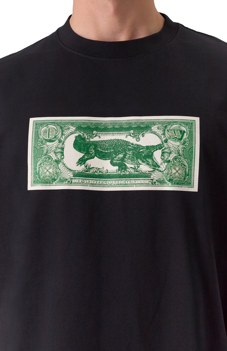 Мужская хлопковая футболка OFF-WHITE черного цвета, арт. 0MAA120S25JER00C | Фото 5 (Автоматизация ТО: Проставлено; Автоматизация состава: Проставлено; Длина (для топов): Стандартные; Материал внешний: Хлопок; Мужское Кросс-КТ: Футболка-одежда; Принт: С принтом; Стили: Кэжуэл; Детали: Без декора; Рукава: Короткие)