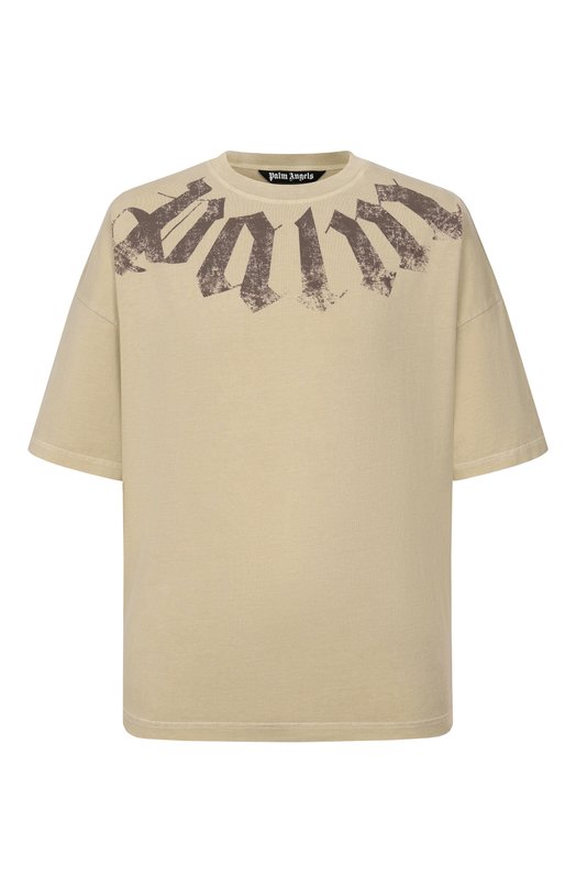 Хлопковая футболка Palm Angels PMAA10DS26JER002 Бежевый PMAA10DS26JER002