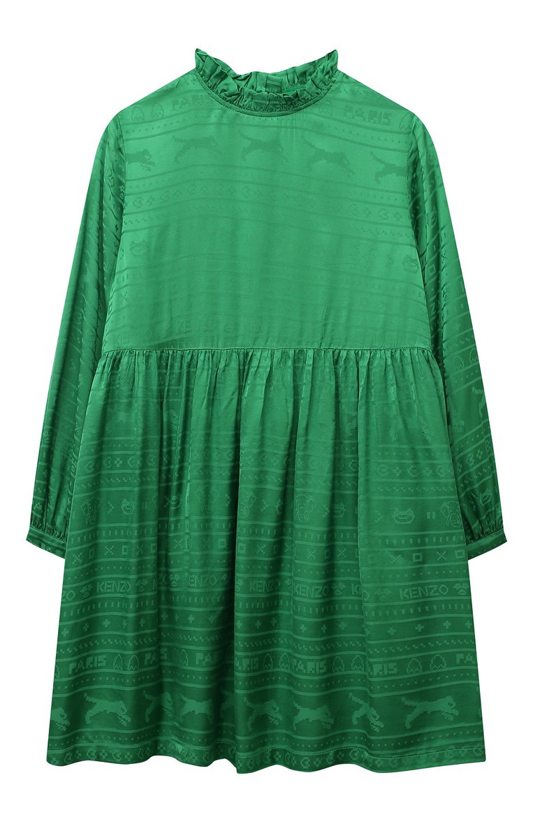 Детское платье из вискозы KENZO зеленого цвета, арт. K12339/14Y | Фото 1 (Рукава: Длинные; Материал внешний: Вискоза; Случай: Повседневный; Девочки Кросс-КТ: Платье-одежда; Автоматизация состава: Проставлено; Автоматизация ТО: Проставлено; Ростовка одежда: 13 - 15 лет | 158 см)