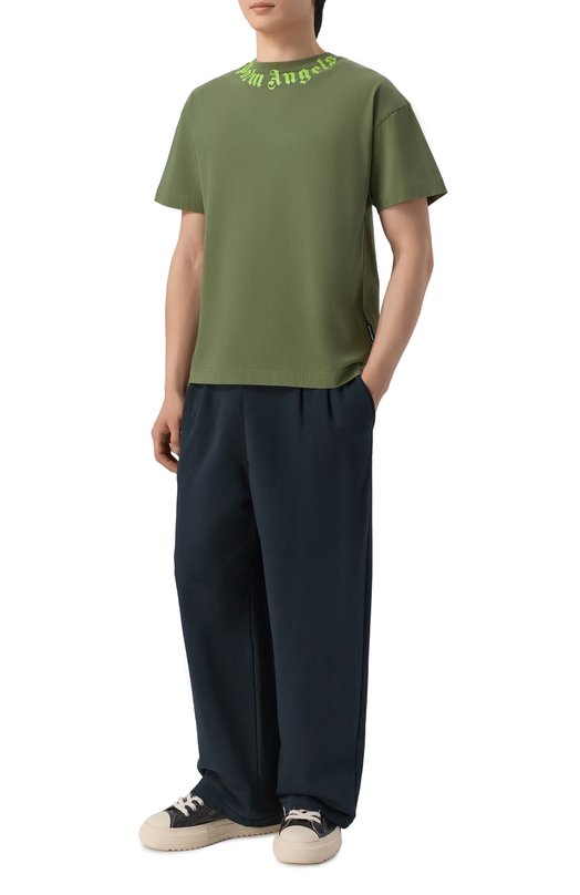 Хлопковая футболка Palm Angels PMAA109S26JER008 Хаки  PMAA109S26JER008 Фото 2