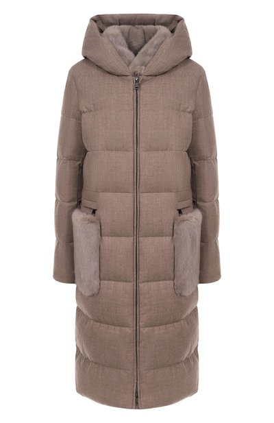 Женский шерстяной пуховик с отделкой из норки MANZONI24, арт. 25M1309-ZEL0V/48-50