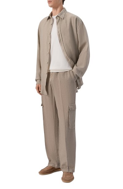 Льняные брюки-карго INLINUM бежевого цвета по цене 39950 руб., арт. CARG0RU/TR0PEA, фото 2 Льняные брюки-карго INLINUM, арт. CARG0RU/TR0PEA, фото 2