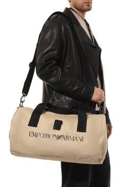 Мужская сумка EMPORIO ARMANI бежевого цвета, арт. 231791/3R921 | Фото 2 (Ремень/цепочка: На ремешке; Размер: large; Материал: Текстиль; Материал сплава: Проставлено; Драгоценные камни: Пр�оставлено)