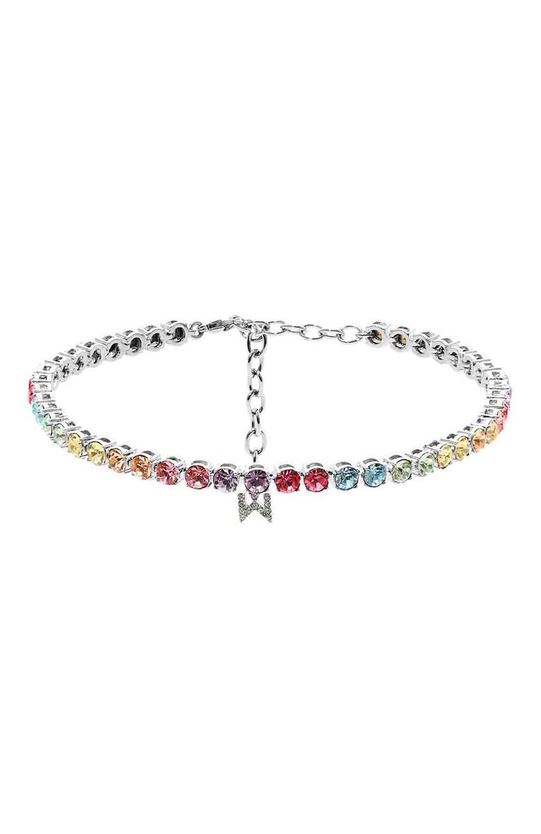 Женский анклет AMINA MUADDI разноцветного цвета, арт. TENNIS ANKLET/CRYSTALS SILVER BASE/SWA | Фото 1 (Нос: Не проставлено; Региональные ограничения белый список (Axapta Mercury): Не проставлено; Материал: Металл)