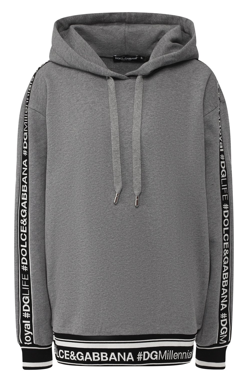 Хлопковый пуловер с капюшоном DOLCE & GABBANA серого цвета по цене 62400 руб., арт. F9D14T/FU7DU, фото 1 Хлопковый пуловер с капюшоном DOLCE & GABBANA, арт. F9D14T/FU7DU, фото 1