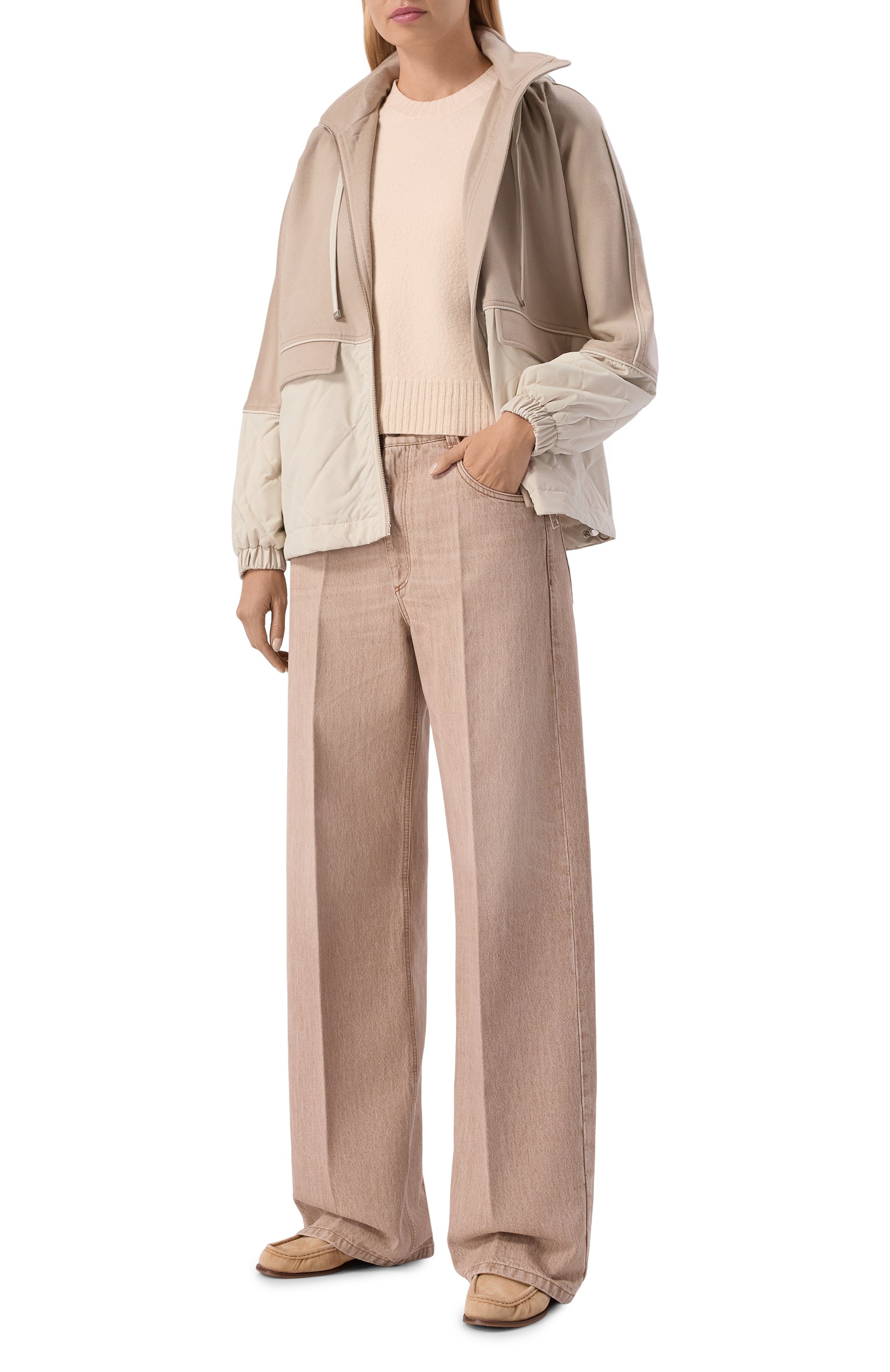 Комбинированная ветровка KITON бежевого цвета по цене 699500 руб., арт. D61623K03942, фото 2 Комбинированная ветровка KITON, арт. D61623K03942, фото 2