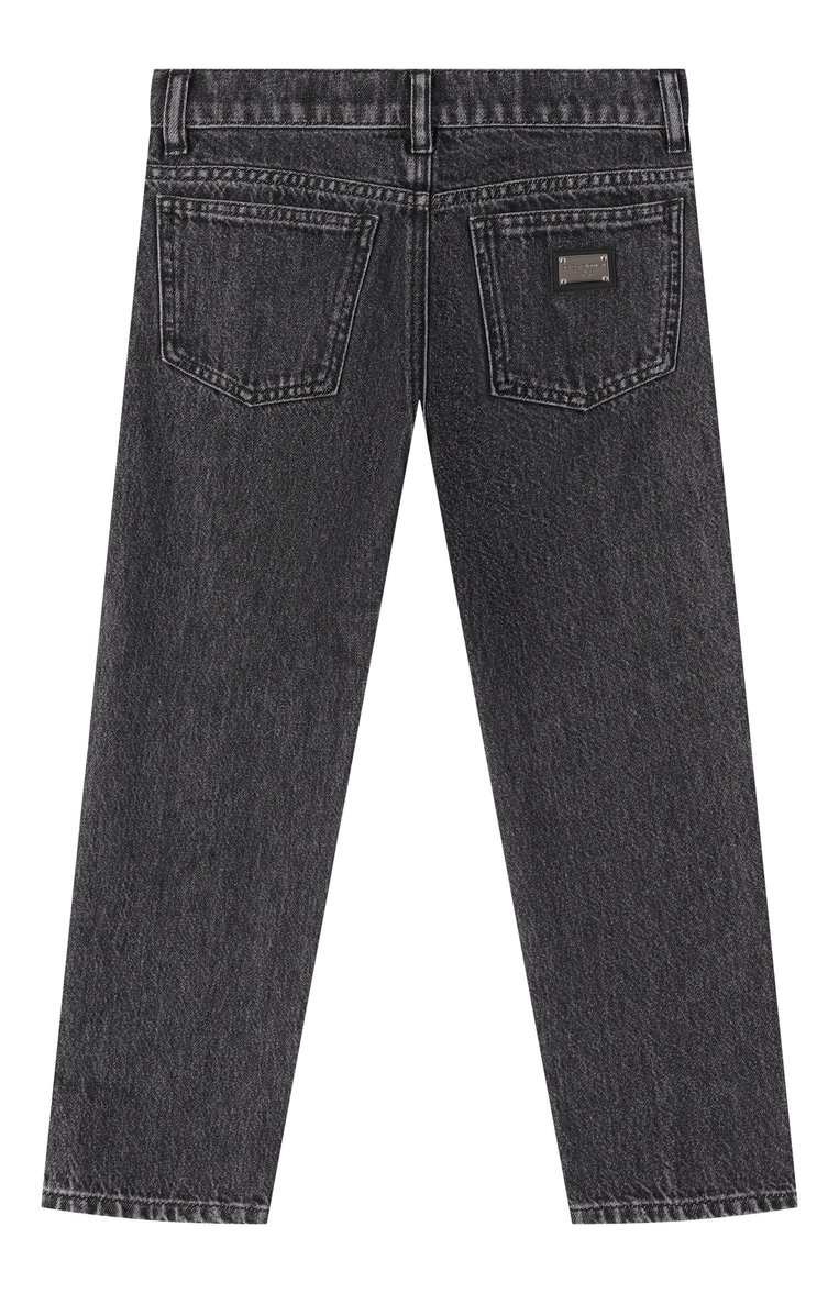 Детские джинсы DOLCE & GABBANA темно-серого цвета, арт. L42F75/LDC26/8-14 | Фото 2 (Нос: Не проставлено; Материал сплава: Проставлено; Детали: Потертости; Материал внешний: Хлопок; Ростовка одежда: 16 лет | 164 см, 10 - 11 лет | 140 - 146см, 13 - 15 лет | 158 см, 8 лет | 128 см)
