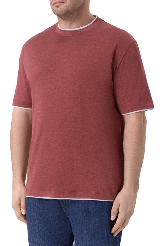Футболка из шелка и хлопка Brunello Cucinelli MR8337427 Бордовый  MR8337427 Фото 3