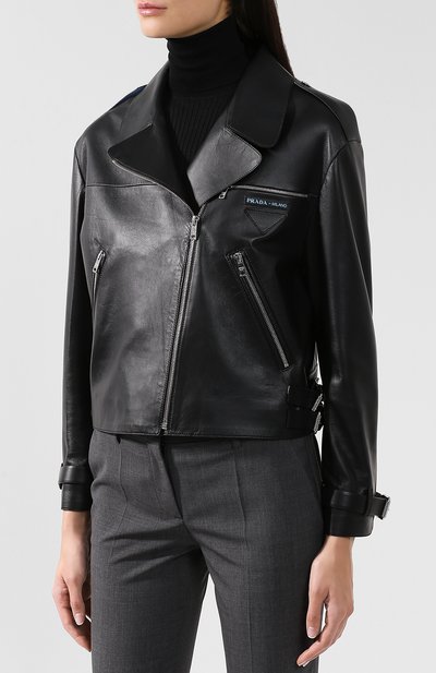 Кожаная куртка с косой молнией PRADA, арт. 58938-FLY-F014B, фото 3
