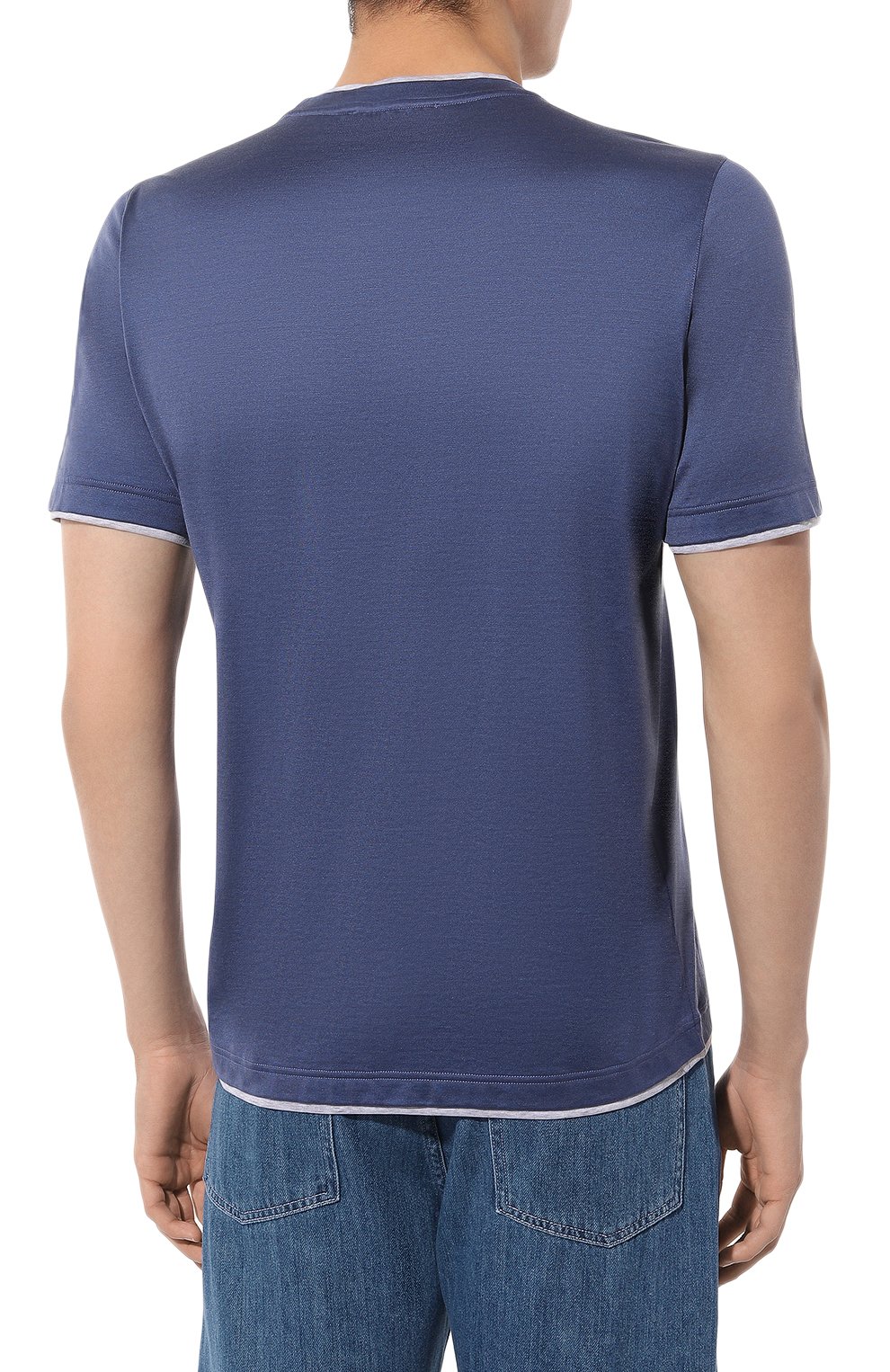 Футболка из шелка и хлопка GRAN SASSO синего цвета по цене 30700 руб., арт. 60123/78410, фото 4 Футболка из шелка и хлопка GRAN SASSO, арт. 60123/78410, фото 4