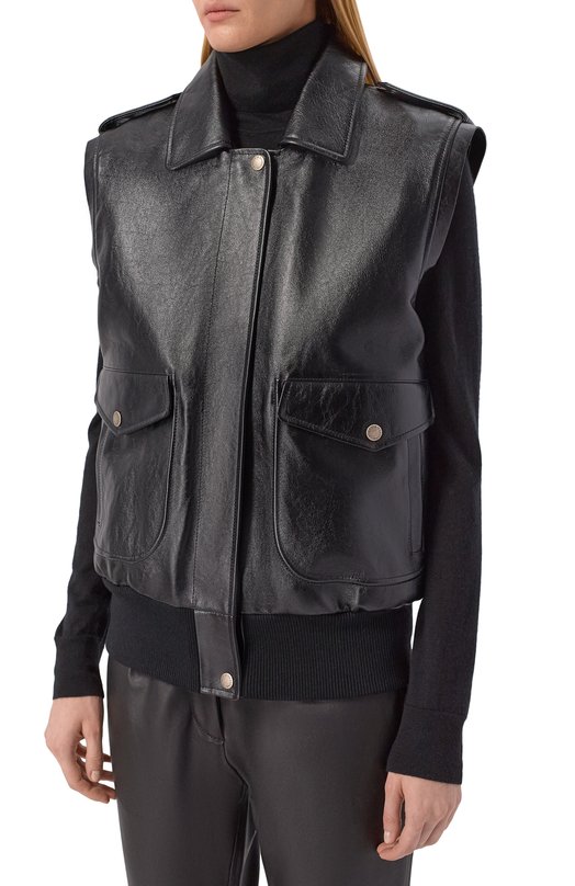 Кожаный жилет с воротником из овчины Dolce & Gabbana F9T18L/GDDD4 Чёрный  F9T18L/GDDD4 Фото 6