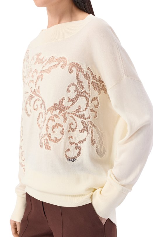 Пуловер из хлопка и вискозы Elie Saab T0275NR26/CK014 Кремовый  T0275NR26/CK014 Фото 5