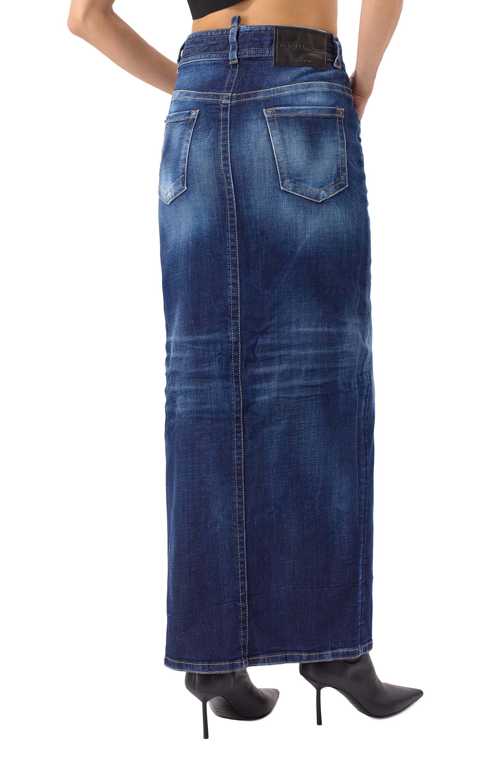 Джинсовая юбка DSQUARED2 синего цвета по цене 59950 руб., арт. S75MA0982/S30664, фото 4 Джинсовая юбка DSQUARED2, арт. S75MA0982/S30664, фото 4