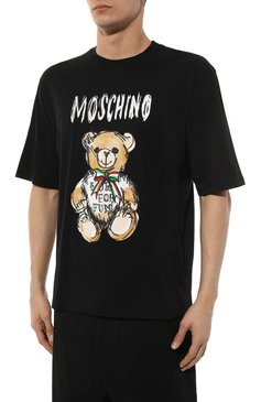 Мужская хлопковая футболка MOSCHINO чер�ного цвета, арт. V0717/0241 | Фото 3 (Тематический товар: Teddy Bear; Рукава: Короткие, 3/4; Длина (для топов): Стандартные; Стили: Гранж; Принт: С принтом; Материал сплава: Проставлено; Материал внешний: Хлопок; Драгоценные камни: Проставлено)