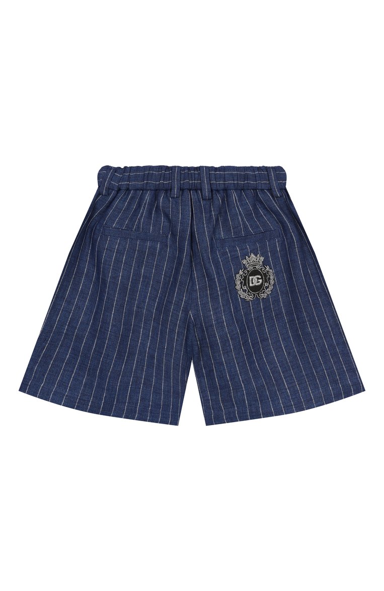 Детские льняные шорты DOLCE & GABBANA темно-синего цвета, арт. L43Q63/FR4BD/8-14 | Фото 2 (Нос: Не проставлено; Материал внешний: Лен; Случай: Повседневный; Автоматизация состава: Проставлено; Ростовка одежда: 10 - 11 лет | 140 - 146см, 12 лет | 152 см, 16 лет | 164 см, 8 лет | 128 см)