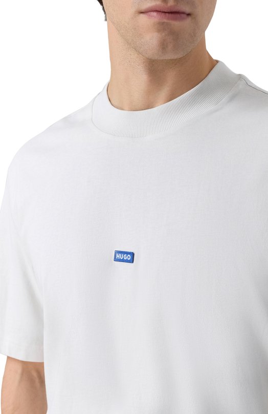 Хлопковая футболка HUGO Blue 50509991 Кремовый  50509991 Фото 5
