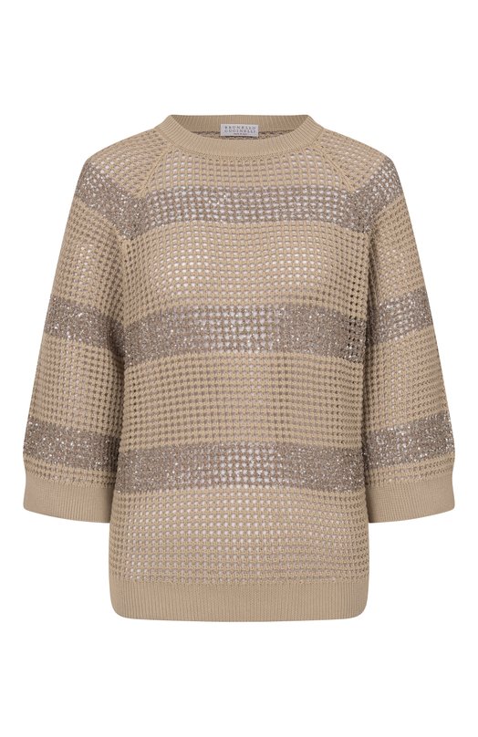 Хлопковый пуловер Brunello Cucinelli M58772800 Бежевый M58772800