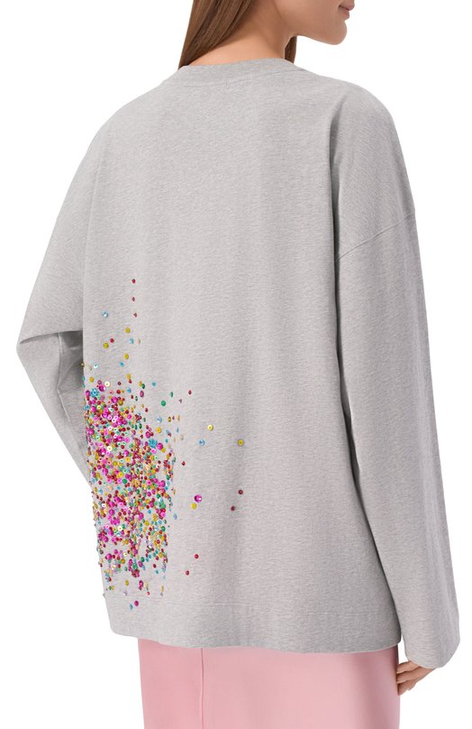 Хлопковый лонгслив с отделкой пайетками Dries Van Noten 131119/3603 Серый  131119/3603 Фото 4