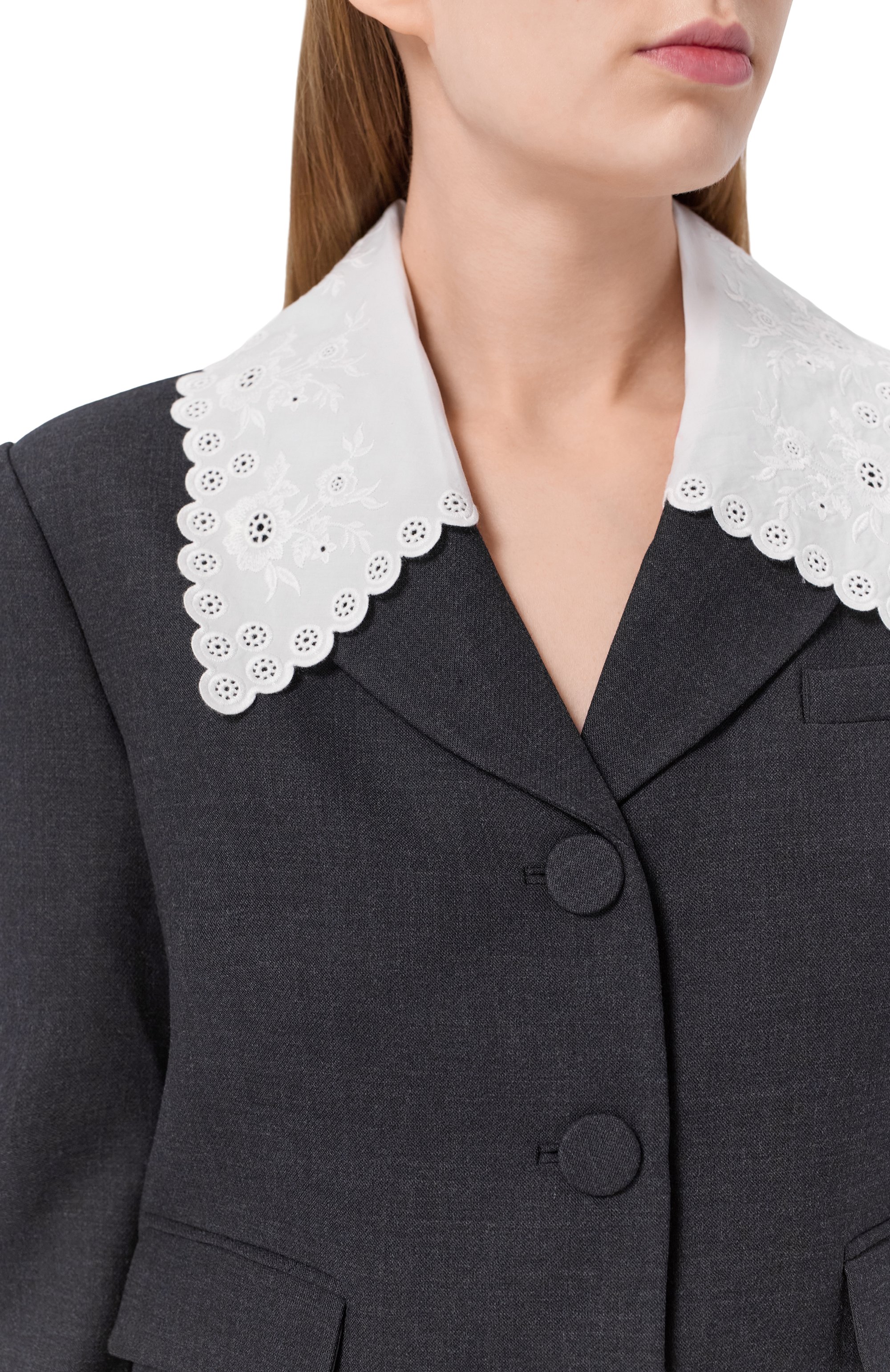 Жакет из шерсти и вискозы SELF-PORTRAIT серого цвета по цене 83300 руб., арт. RS26069JGR, фото 5 Жакет из шерсти и вискозы SELF-PORTRAIT, арт. RS26069JGR, фото 5