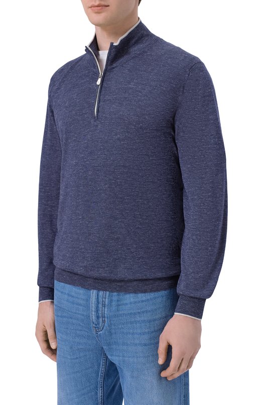 Джемпер из кашемира и шелка Brunello Cucinelli MHS805904 Синий  MHS805904 Фото 3
