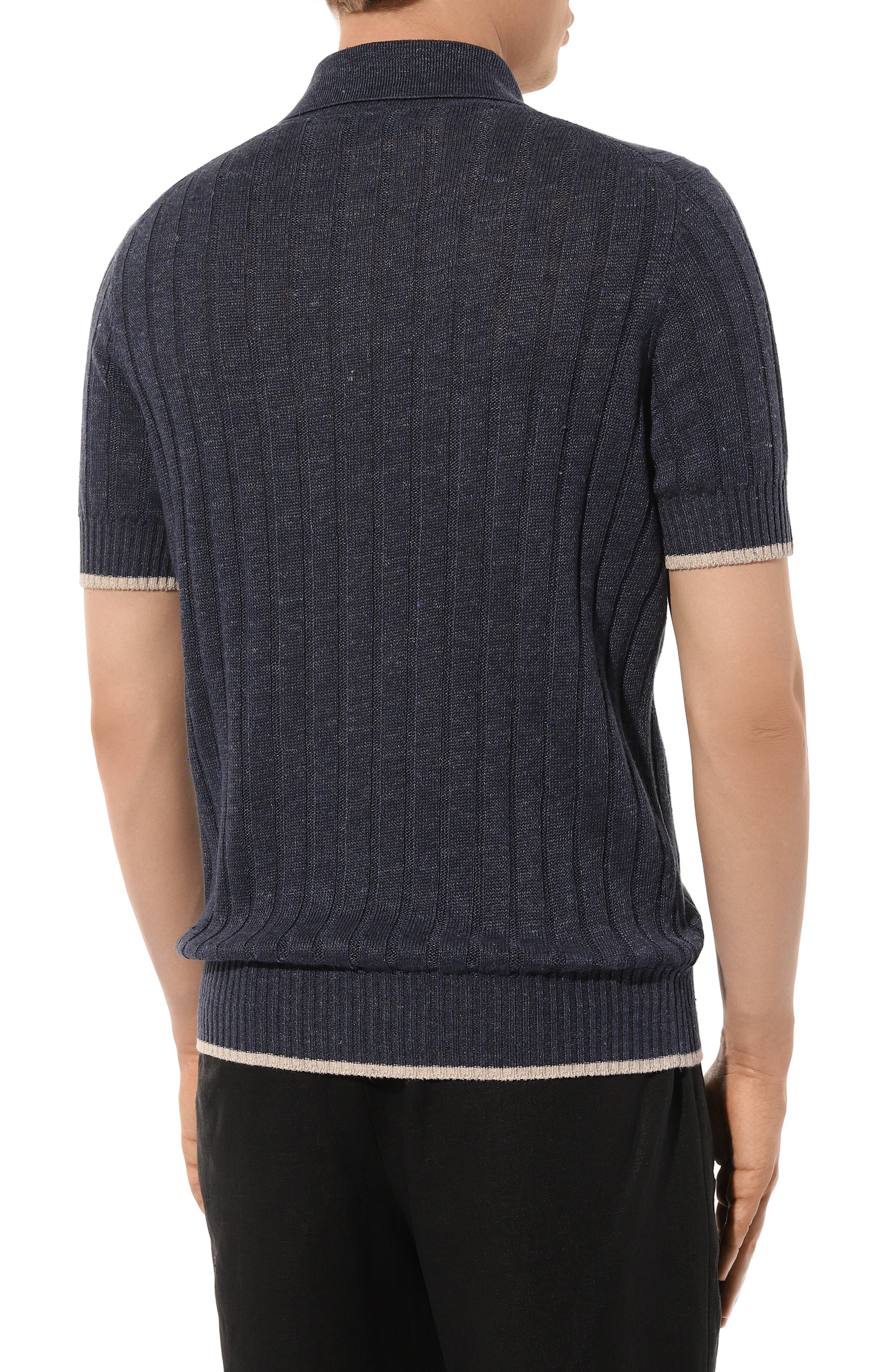 Поло изо льна и хлопка BRUNELLO CUCINELLI темно-синего цвета по цене 128500 руб., арт. M2L70B2256, фото 4 Поло изо льна и хлопка BRUNELLO CUCINELLI, арт. M2L70B2256, фото 4