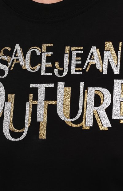 Хлопковая футболка VERSACE JEANS COUTURE черного цвета по цене 13950 руб., арт. 71HAHT02-71DP608 S 2 L0G0 GLITTER/CJ00T, фото 5 Хлопковая футболка VERSACE JEANS COUTURE, арт. 71HAHT02-71DP608 S 2 L0G0 GLITTER/CJ00T, фото 5