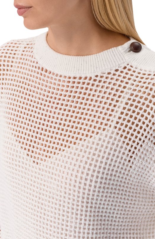 Хлопковый пуловер Brunello Cucinelli MDV762120 Белый  MDV762120 Фото 5