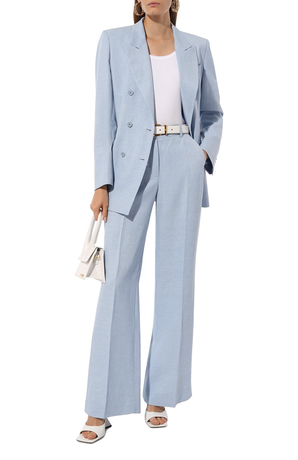 Брюки из вискозы и льна P.A.R.O.S.H. голубого цвета по цене 49250 руб., арт. D232214, фото 2 Брюки из вискозы и льна P.A.R.O.S.H., арт. D232214, фото 2